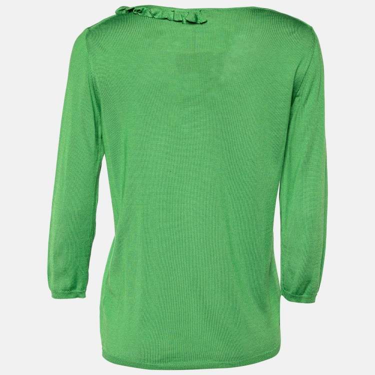 Pre Owned Etro Green Silk Knit Ruffled Top M