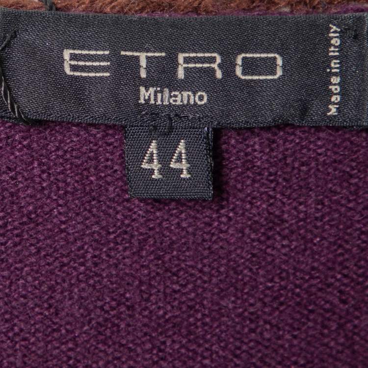 Pre Owned Etro Purple Wool Blend Crochet Detail Cardigan M