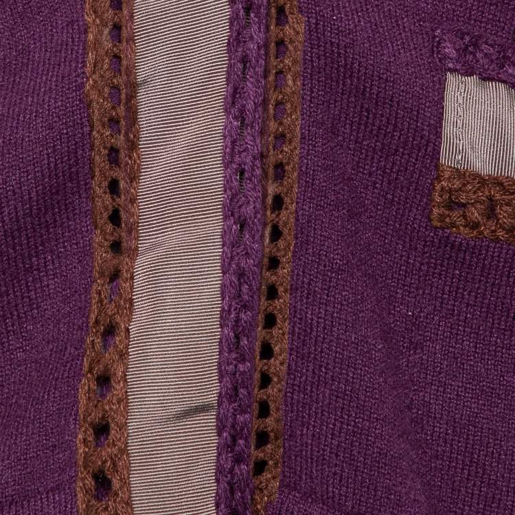 Pre Owned Etro Purple Wool Blend Crochet Detail Cardigan M