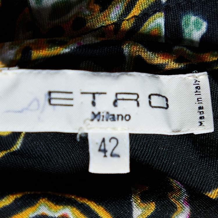 Pre Owned Etro Multicolor Printed Knit Tie Detail Midi Dress M