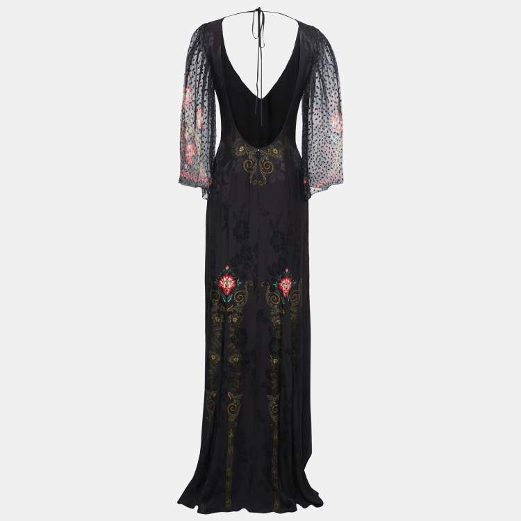 Pre Owned Etro Black Silk Blend V Neck Maxi Dress M