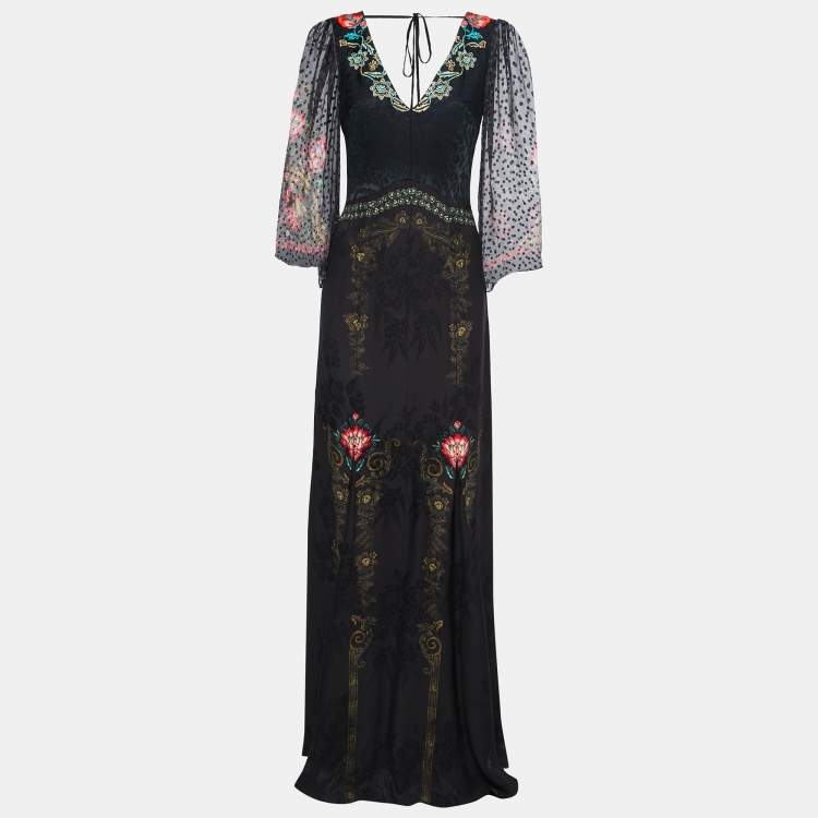 Pre Owned Etro Black Silk Blend V Neck Maxi Dress M