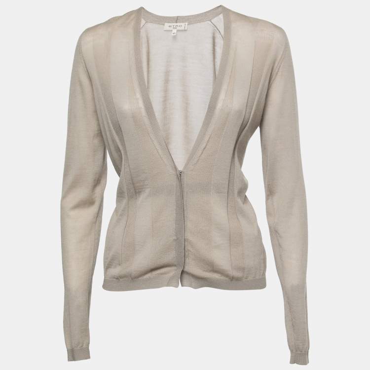 Pre Owned Etro Khaki Cashmere Knit Belted Cardigan M