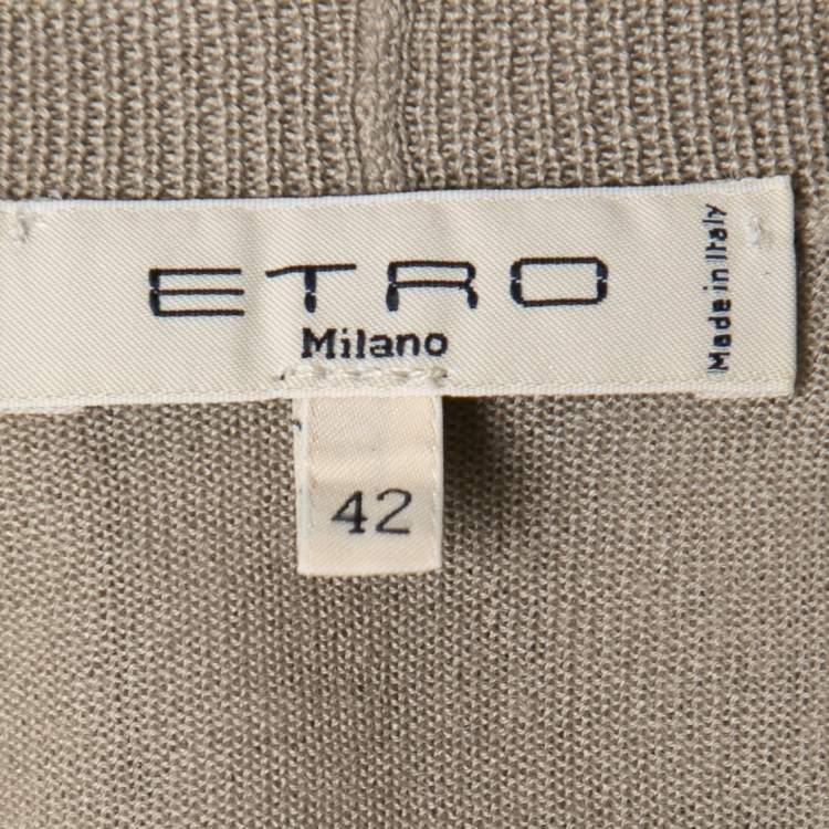 Pre Owned Etro Khaki Cashmere Knit Belted Cardigan M