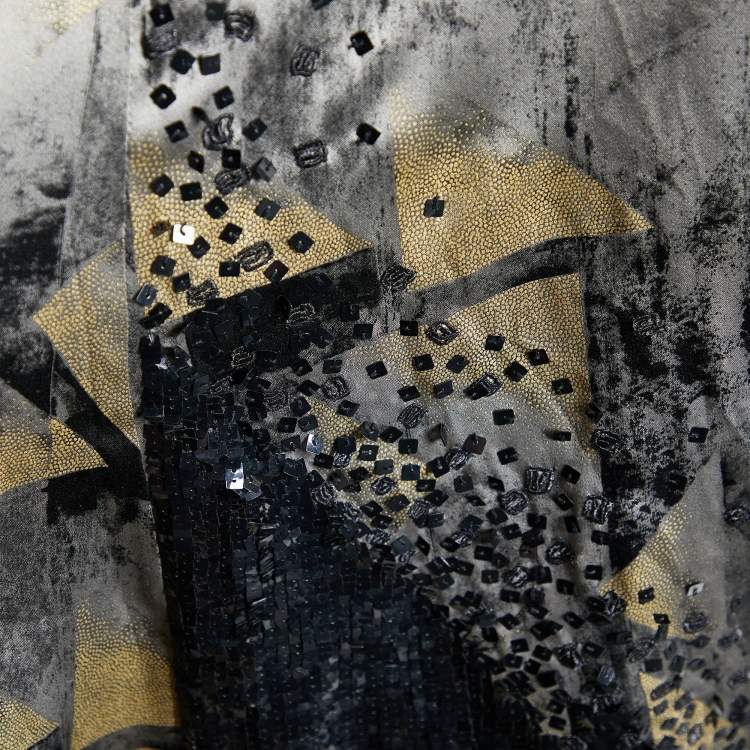 Pre Owned Etro Grey Printed Silk Sequin Embellished Maxi Dress M