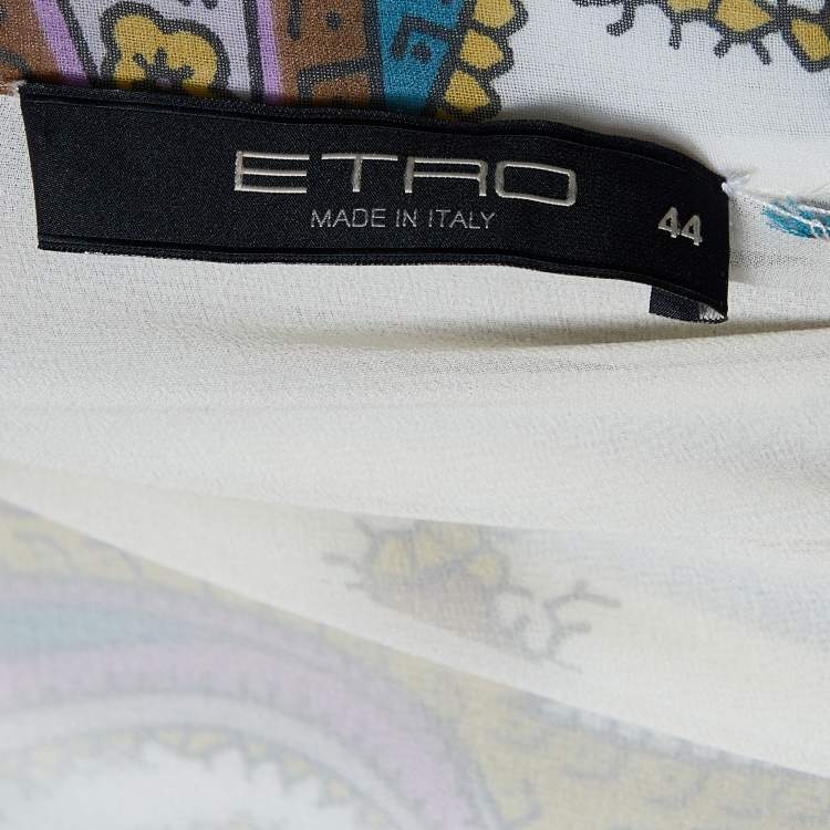 Pre Owned Etro White Paisley Printed Chiffon Embellished Sleeve Maxi Wrap Dress M