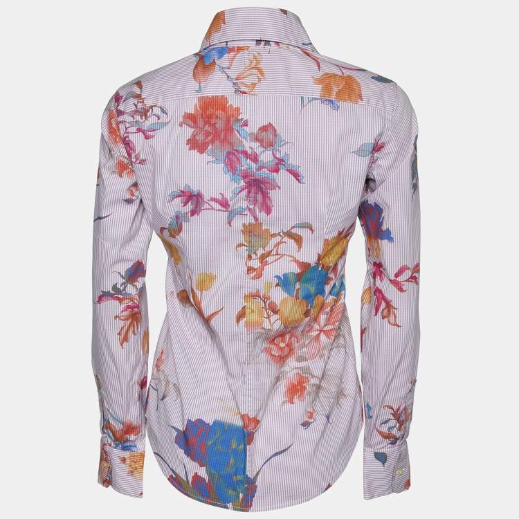 مملوكة مسبقًا Etro Light Purple Floral Printed Cotton Button Front Shirt S