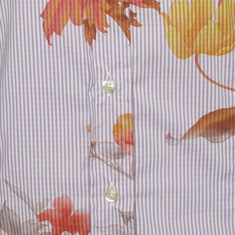 مملوكة مسبقًا Etro Light Purple Floral Printed Cotton Button Front Shirt S
