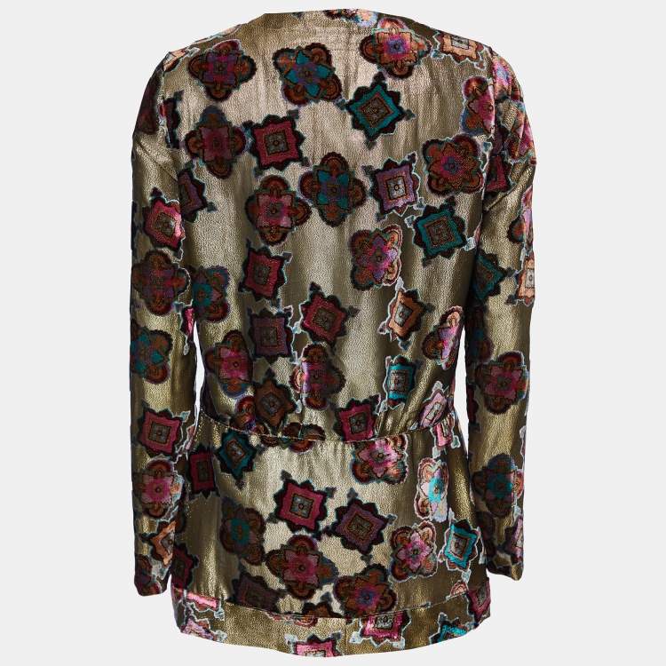 Pre Owned Etro Gold Devore Button Front Top M