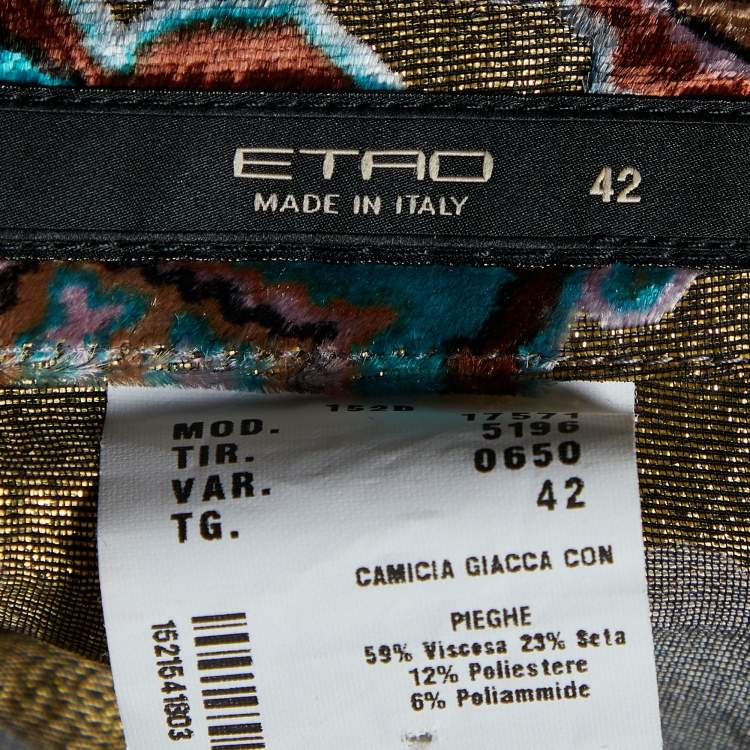 Pre Owned Etro Gold Devore Button Front Top M