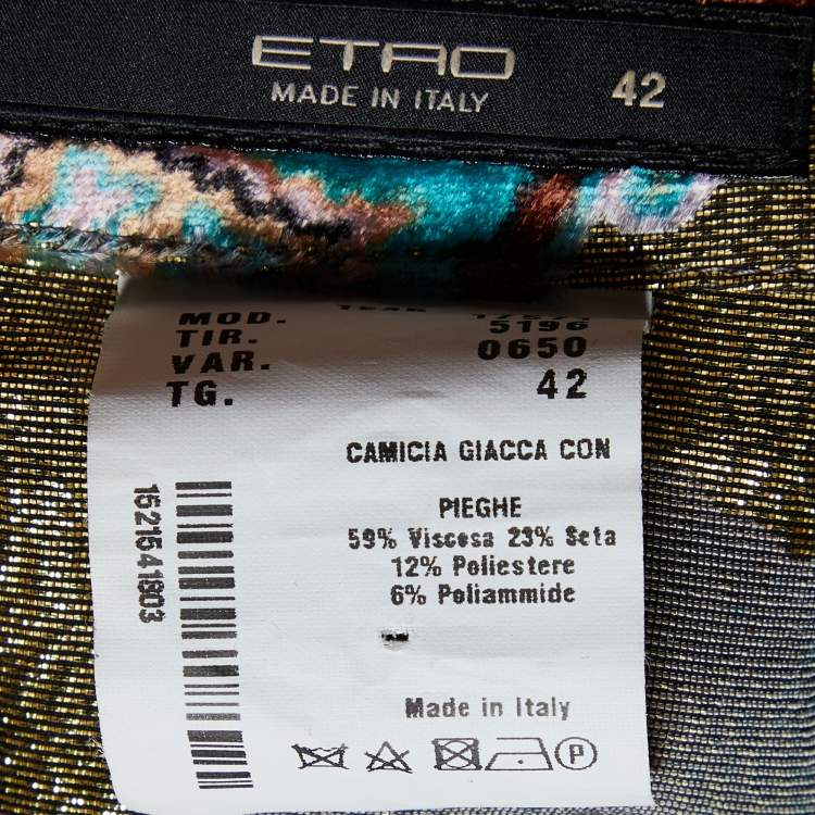 Pre Owned Etro Gold Devore Button Front Top M
