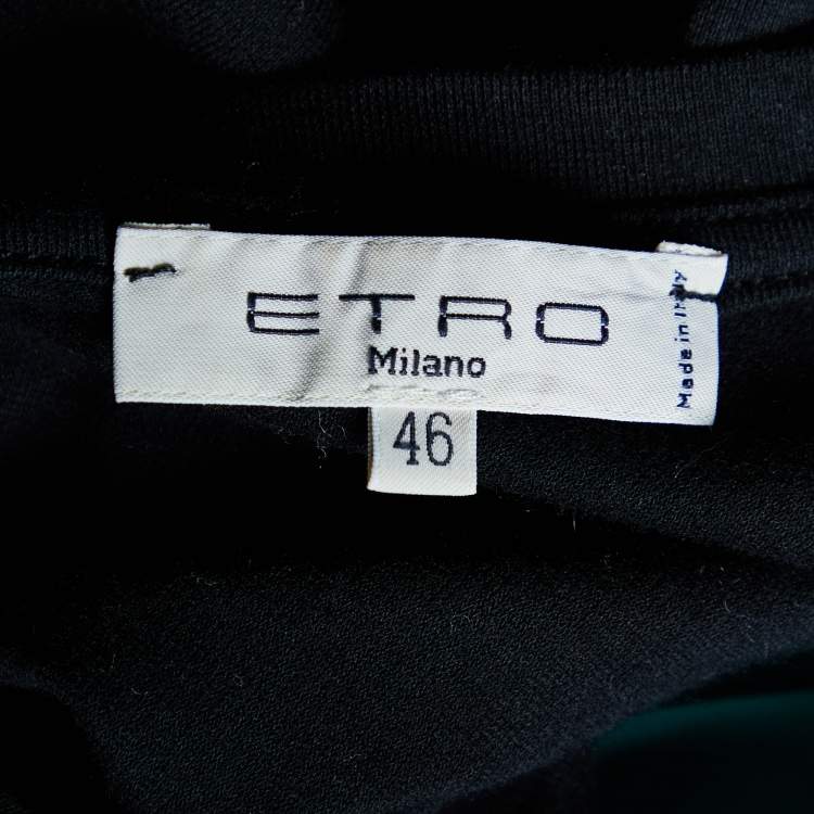 Pre Owned Etro Black Cotton Knit & Printed Silk Top L