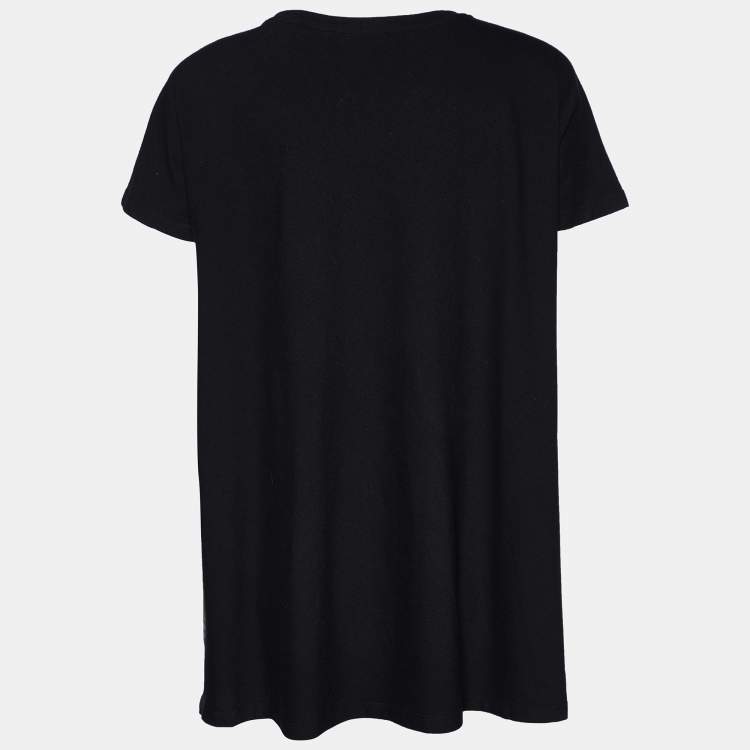 Pre Owned Etro Black Cotton Knit & Printed Silk Top L