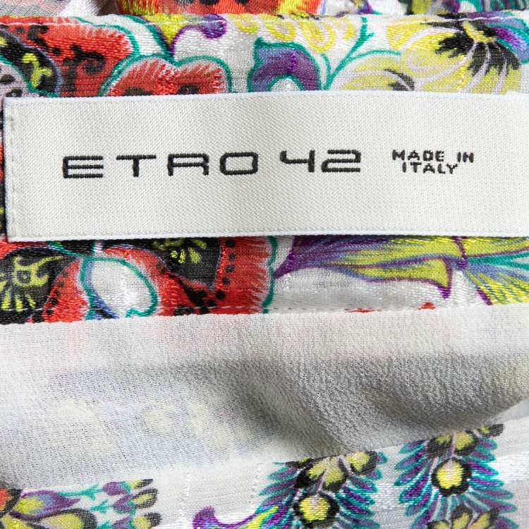 Pre Owned Etro White Floral Printed Silk Tiered Midi Skirt M