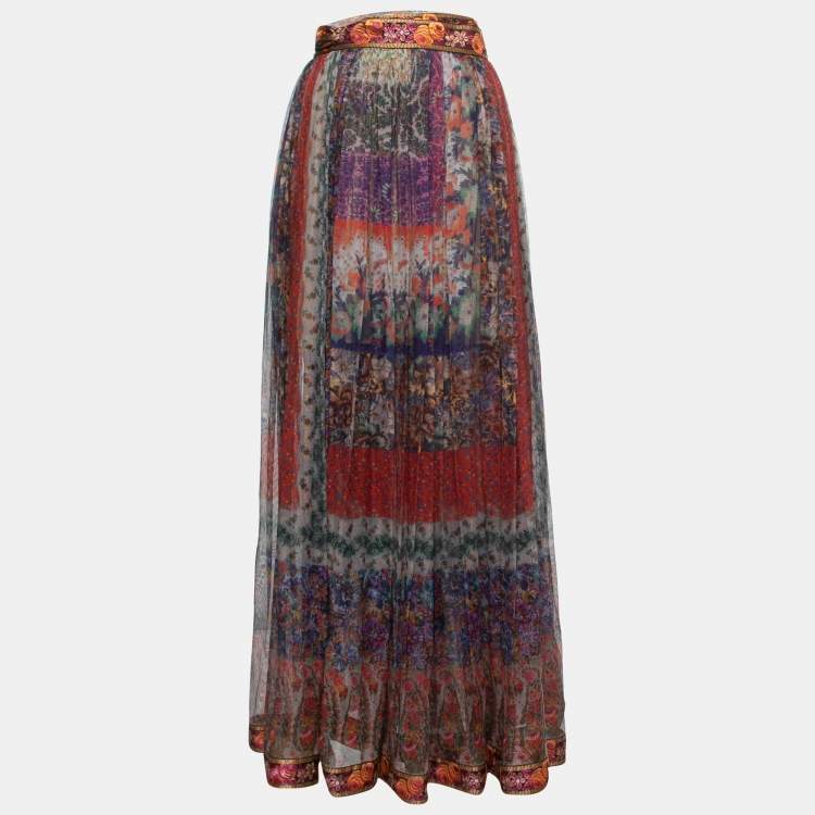 Pre Owned Etro Multicolor Printed Silk Ribbon Detailed Wrap On Maxi Skirt L