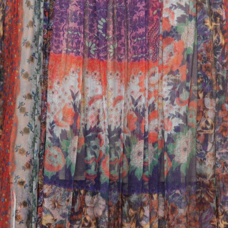 Pre Owned Etro Multicolor Printed Silk Ribbon Detailed Wrap On Maxi Skirt L