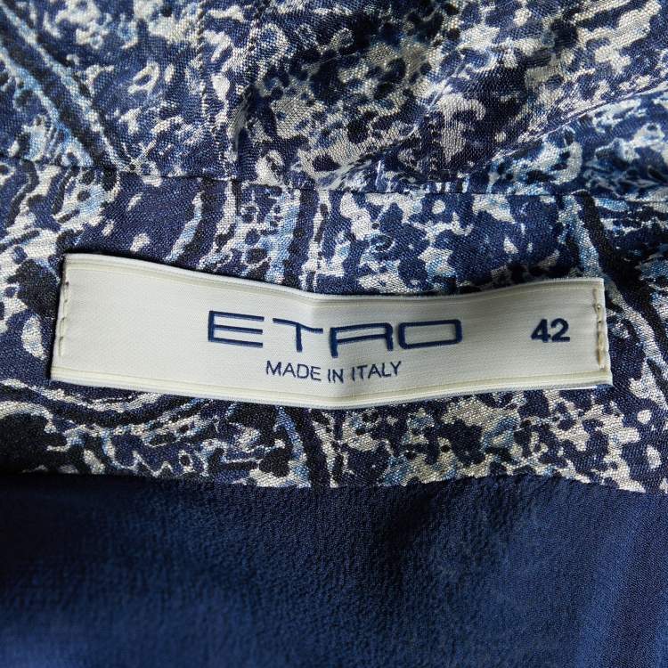 Pre Owned Etro Blue Printed Silk Halter Neck Dress & Green Silk Jacket M