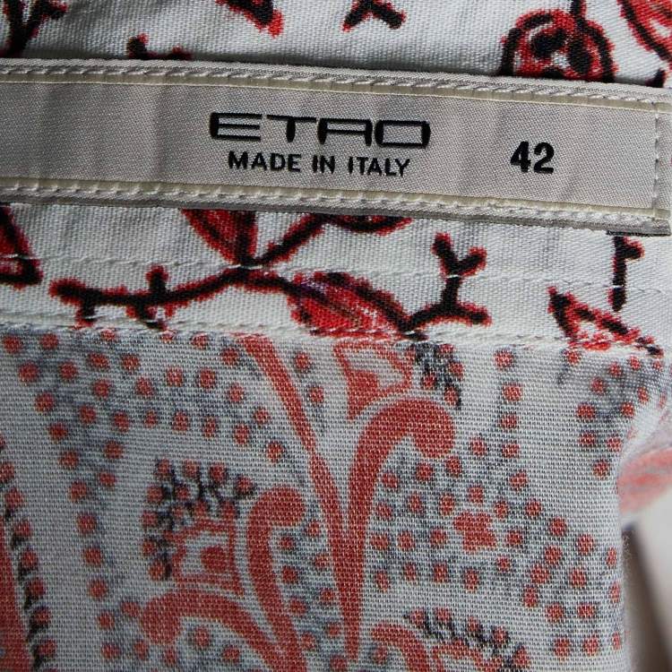 Pre Owned Etro White Paisley Printed Cotton Button Front Shirt M