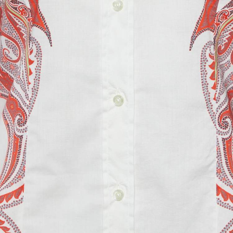 Pre Owned Etro White Paisley Printed Cotton Button Front Shirt M