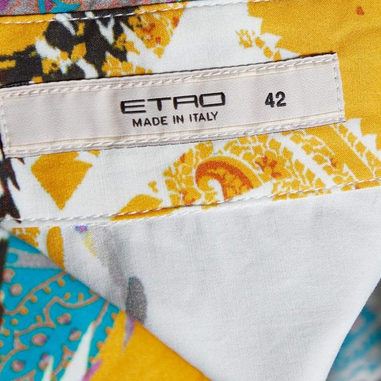 Pre Owned Etro White Printed Cotton Button Front Shirt M
