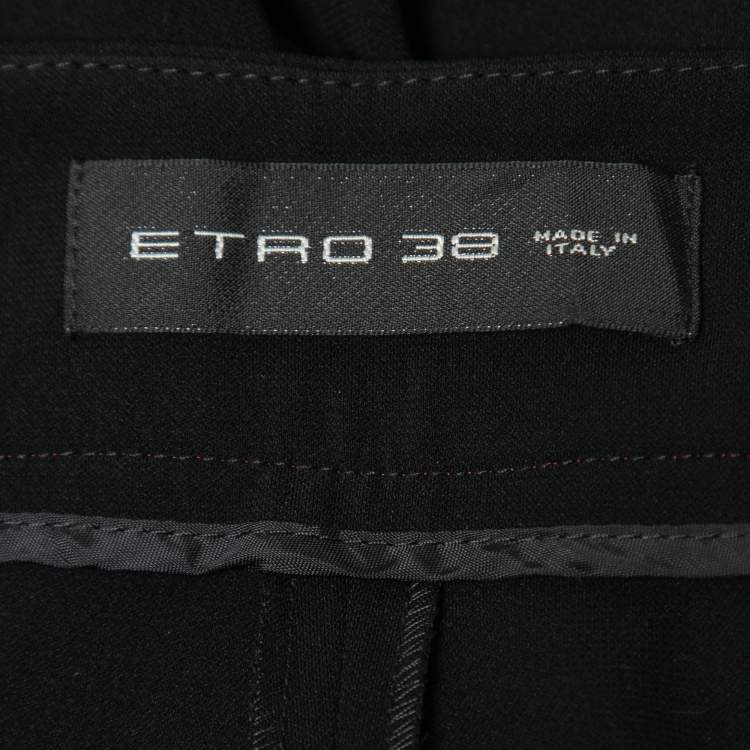Pre Owned Etro Black Crepe High Waist Straight Fit Trousers S
