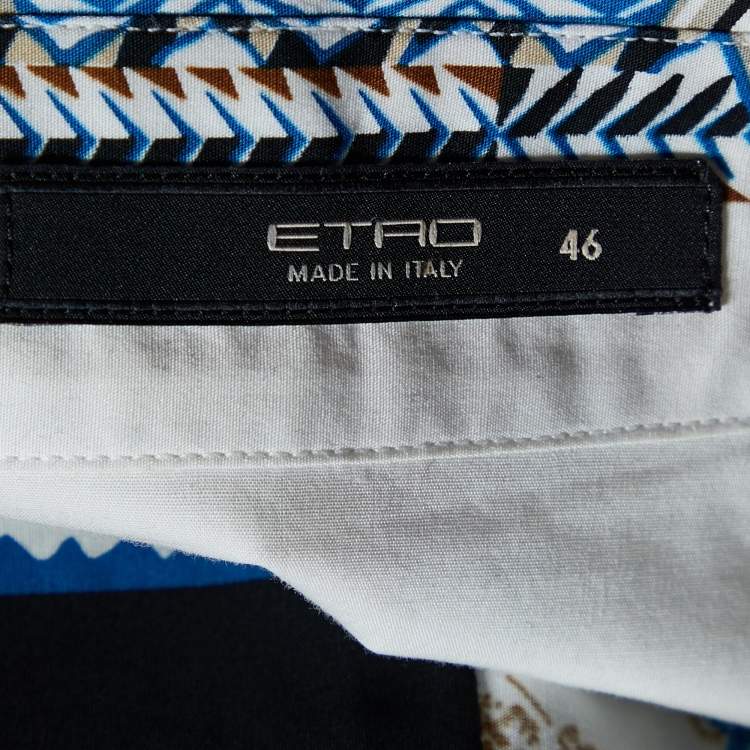 Pre Owned Etro White Printed Cotton Button Front Shirt L