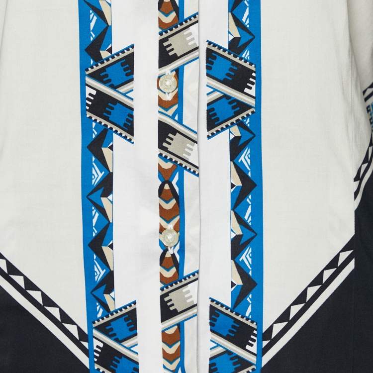 Pre Owned Etro White Printed Cotton Button Front Shirt L