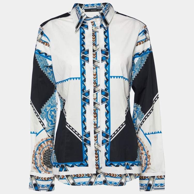 Pre Owned Etro White Printed Cotton Button Front Shirt L