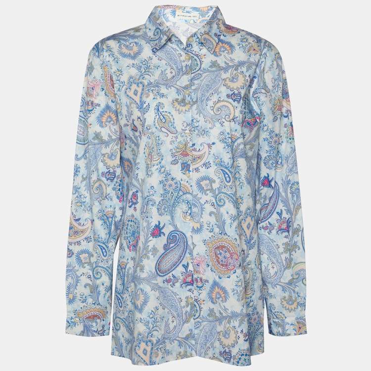 Pre Owned Etro Blue Paisley printed Cotton Button Front Shirt L