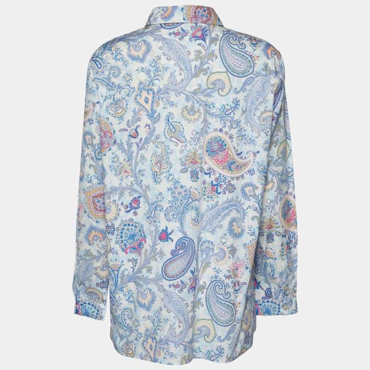 Pre Owned Etro Blue Paisley printed Cotton Button Front Shirt L