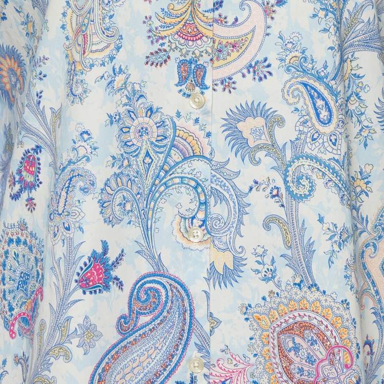 Pre Owned Etro Blue Paisley printed Cotton Button Front Shirt L
