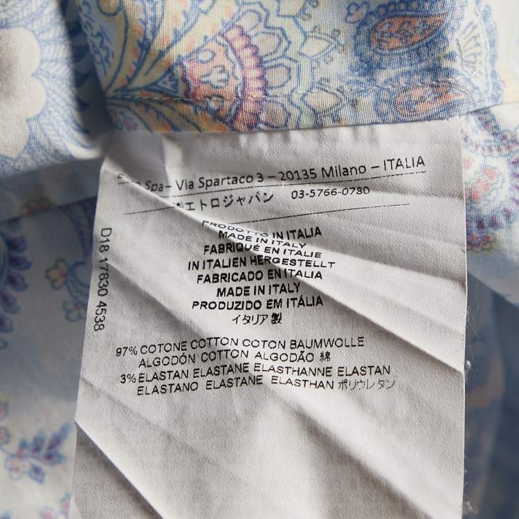 Pre Owned Etro Blue Paisley printed Cotton Button Front Shirt L