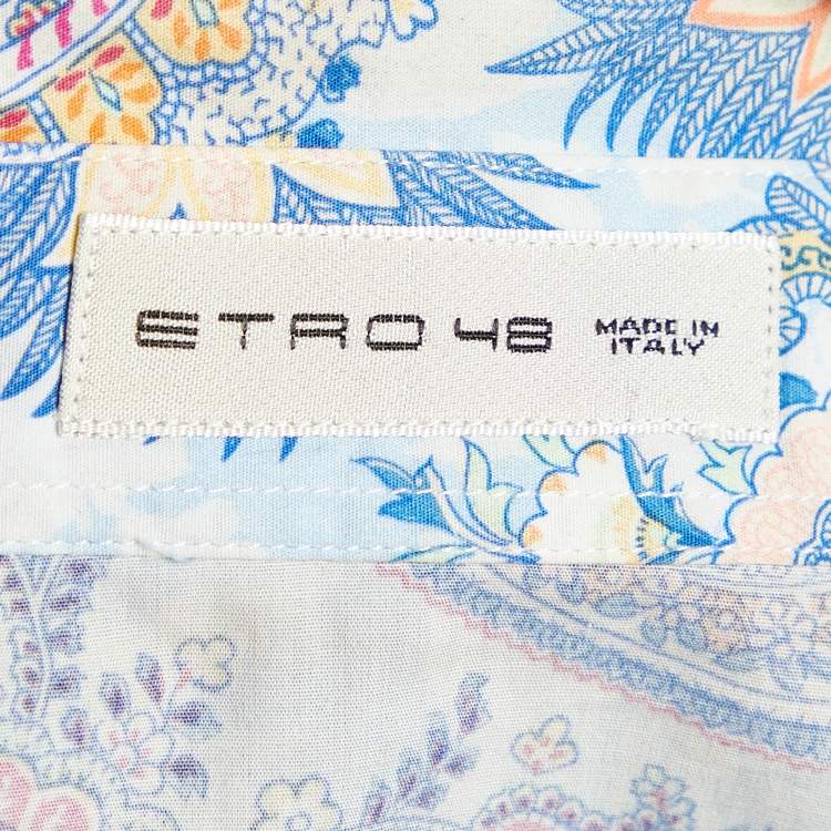 Pre Owned Etro Blue Paisley printed Cotton Button Front Shirt L