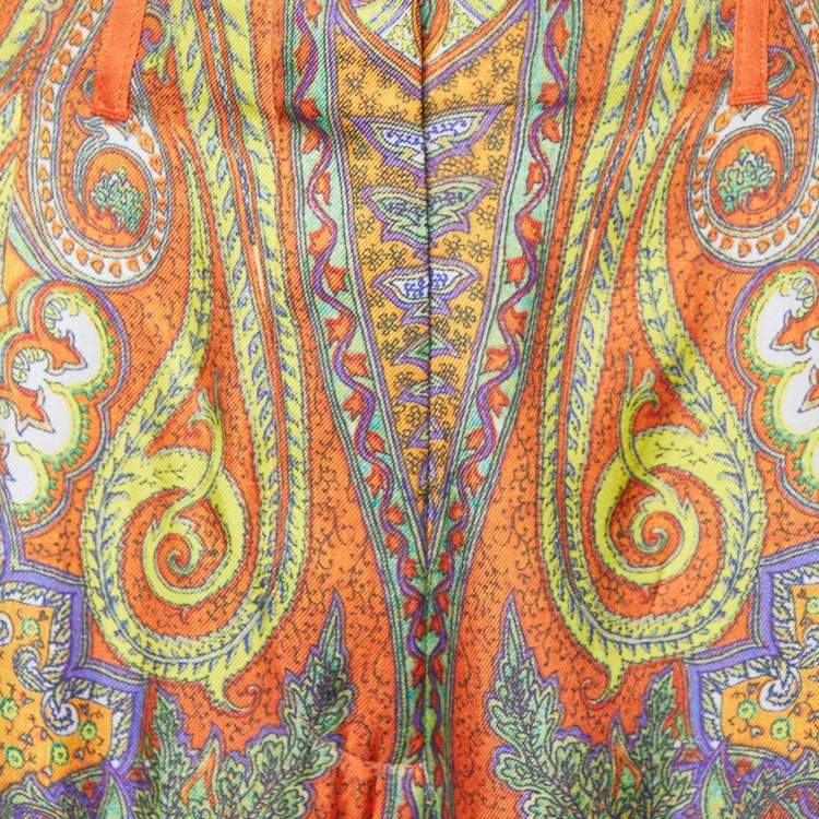 Pre Owned Etro Multicolor Paisley Printed Silk Straight Leg Pants L