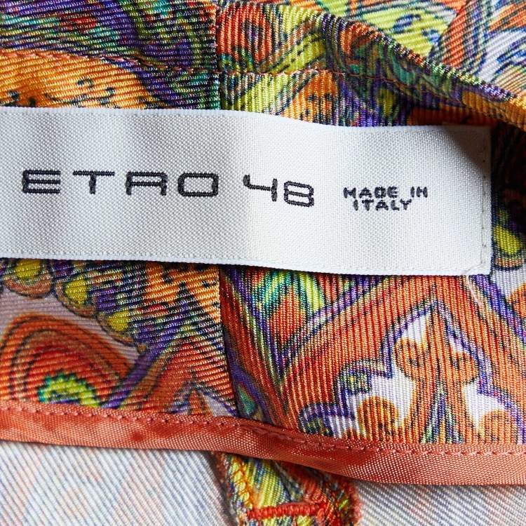 Pre Owned Etro Multicolor Paisley Printed Silk Straight Leg Pants L