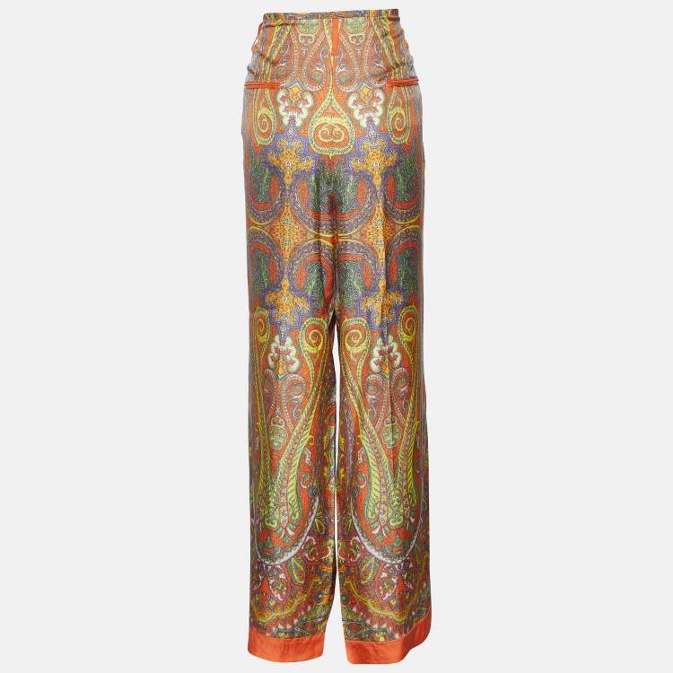 Etro Multicolor Paisley Printed Silk Straight Leg Pants L Etro