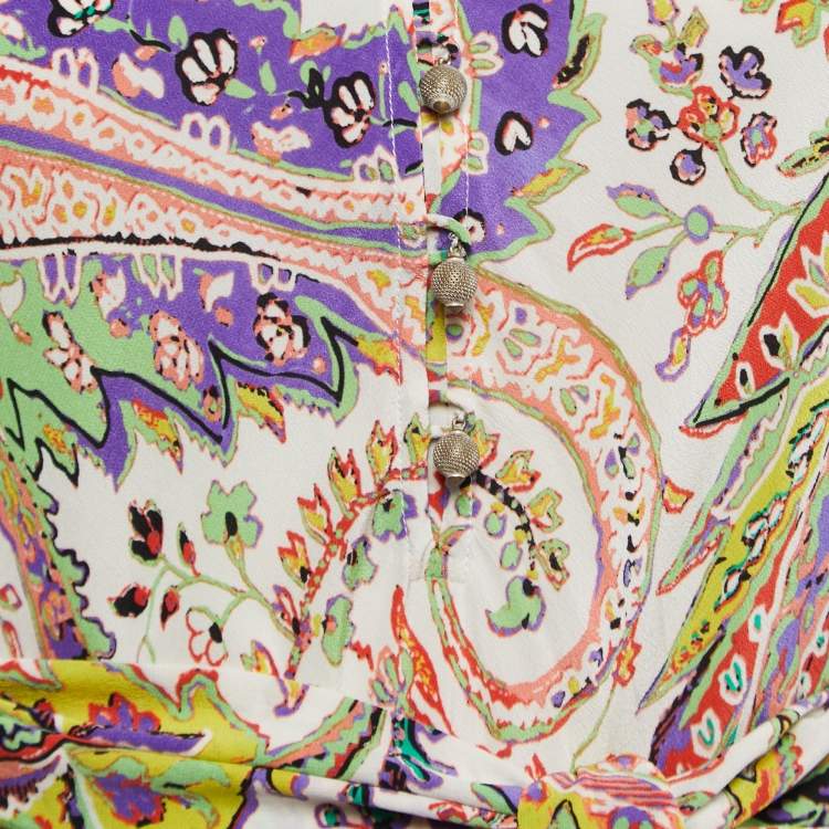 Pre Owned Etro Multicolor Floral Printed Silk Belted Maxi Dress M