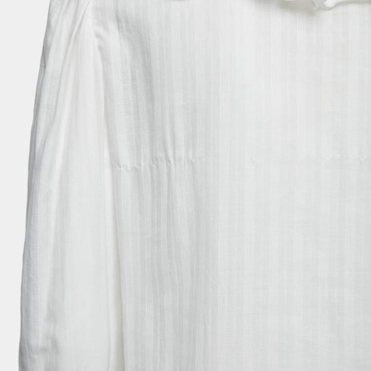 Pre Owned Etro White Stripe Patterned Cotton Ruffled Blouse M