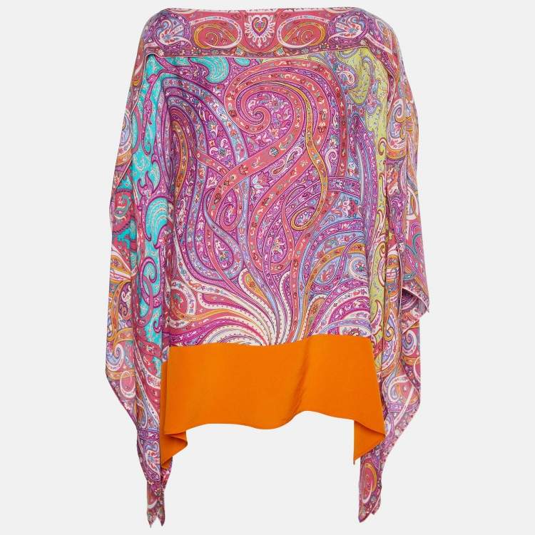 Pre Owned Etro Pink Paisley Printed Silk Oversized Top S/M