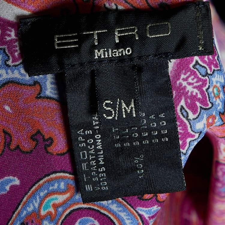 Pre Owned Etro Pink Paisley Printed Silk Oversized Top S/M
