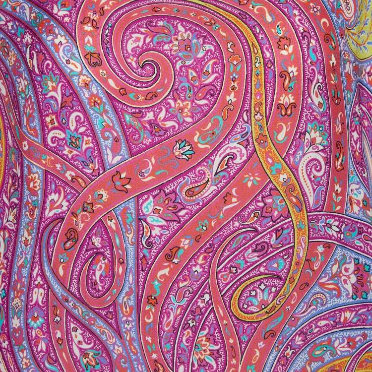 Pre Owned Etro Pink Paisley Printed Silk Oversized Top S/M