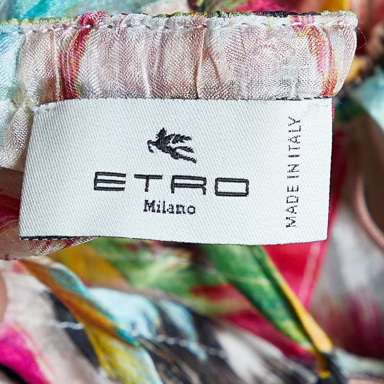 Pre Owned Etro Multicolor Printed Silk Sheer Tie Detail Maxi Dress S