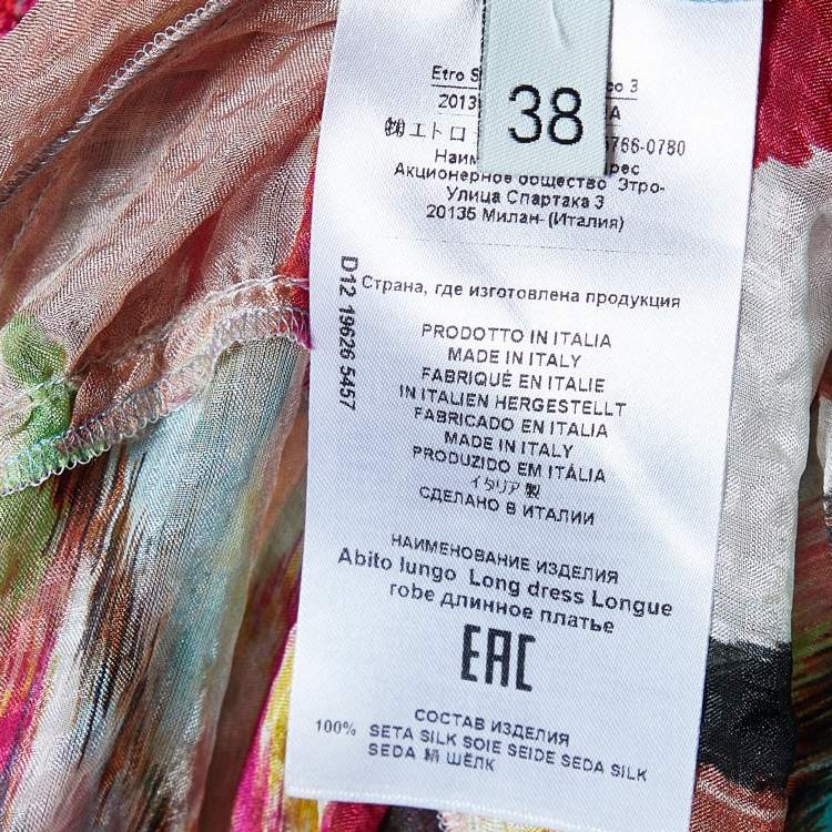 Pre Owned Etro Multicolor Printed Silk Sheer Tie Detail Maxi Dress S