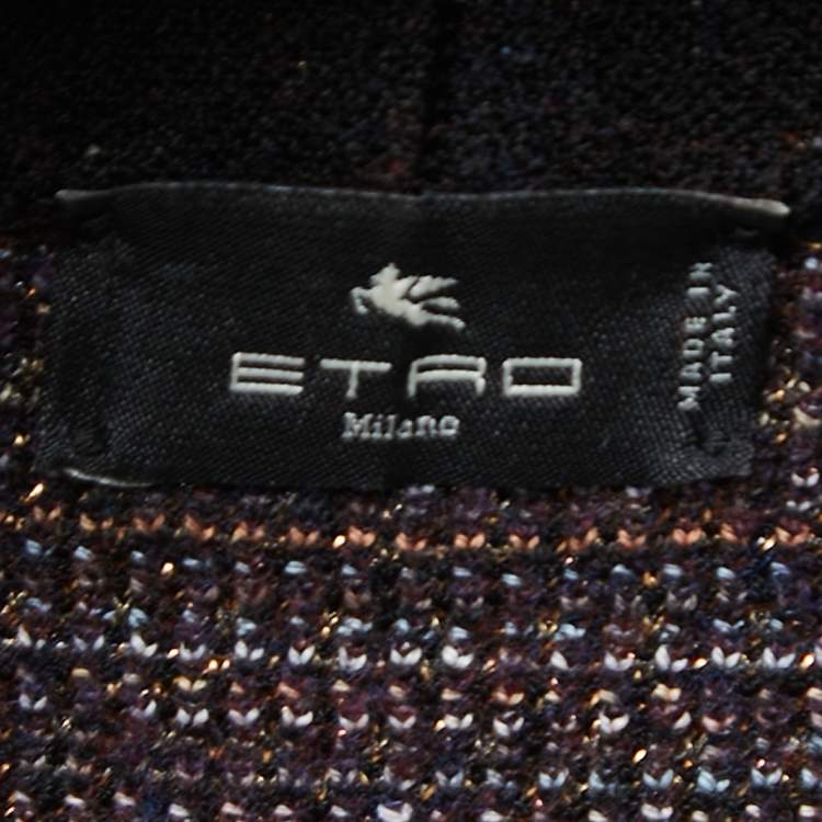 Pre Owned Etro Purple/Black Wool Blend Buttoned Cardigan M