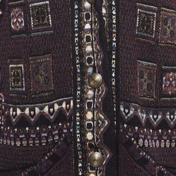 Pre Owned Etro Purple/Black Wool Blend Buttoned Cardigan M