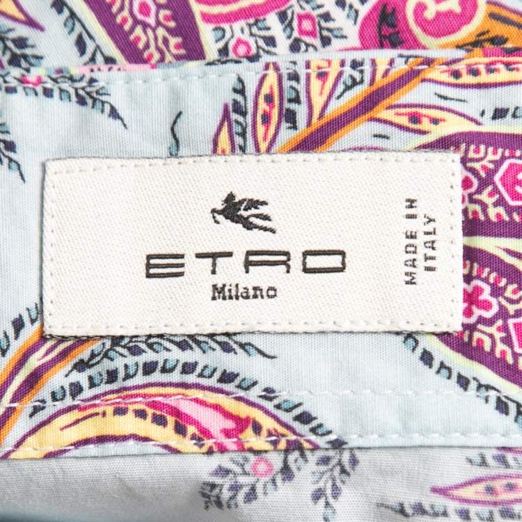 Pre Owned Etro Blue Printed Cotton Full Sleeve Shirt L