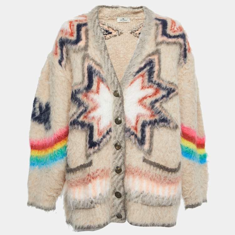 【送料&関税込】Etro Multicolor Wool Cardigan Etro Beige/Multicolor Wool Blend Rainbow Intarsia Cardigan M