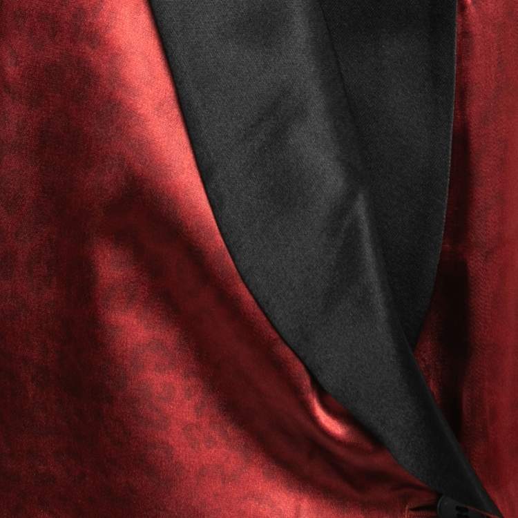 Pre Owned Etro Red Printed Satin Contrast Paneled Double Breasted Blazer S