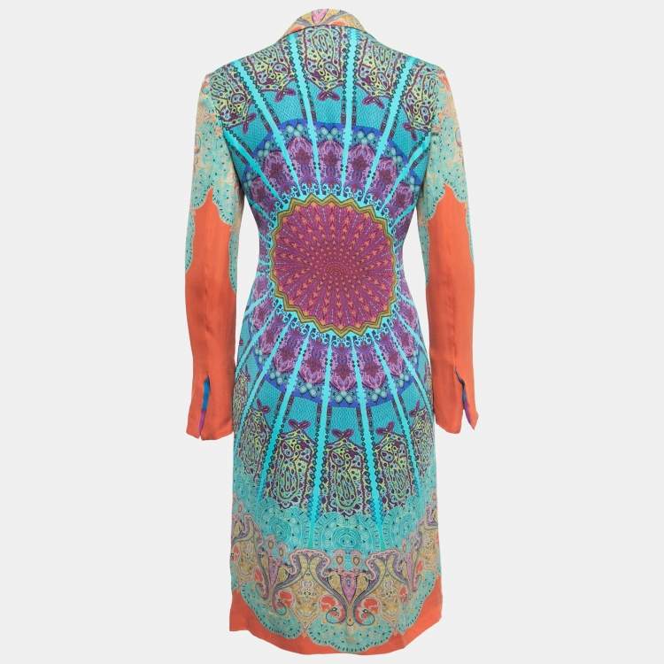 Pre Owned Etro Multicolor Printed Silk Button Front Short Dress M