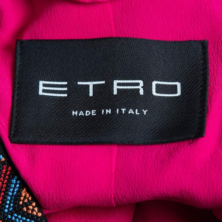 Pre Owned Etro Black Embroidered Crepe Button Front Short Dress M